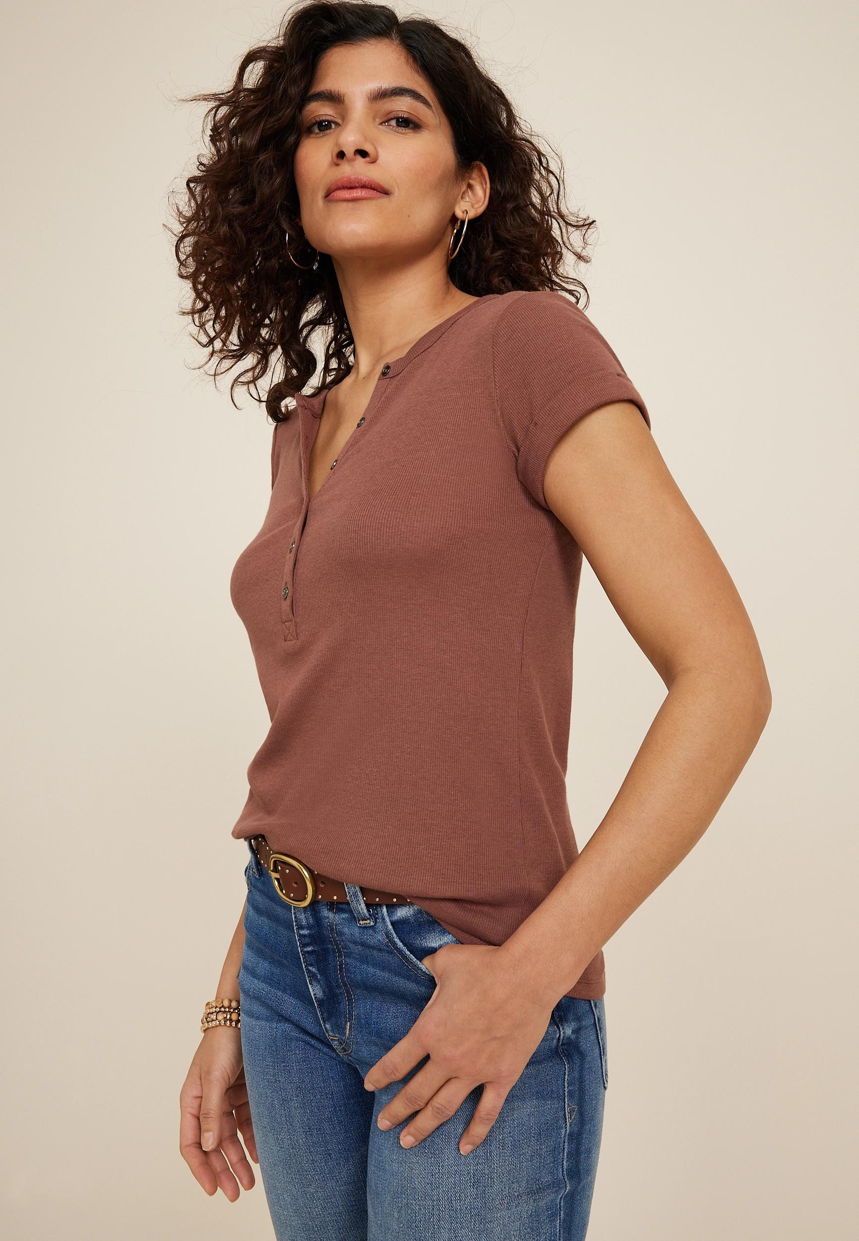 Ribbed Henley Short Sleeve Tee Product Image