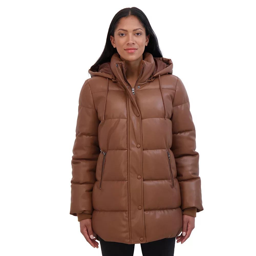 Women's Sebby Collection Faux Leather Puffer Jacket, Size: Medium, Toffee Product Image