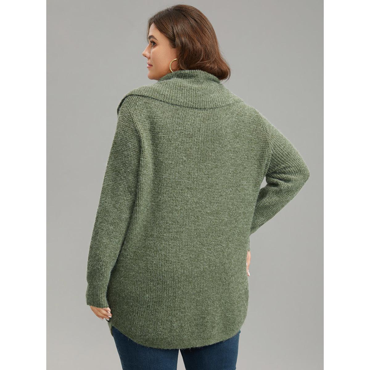 Plus Size Anti-Pilling Lapel Collar Adjustable Button Pullover Moss Women Casual Loose Long Sleeve Lapel Collar Dailywear Pullovers BloomChic 28/5X Product Image