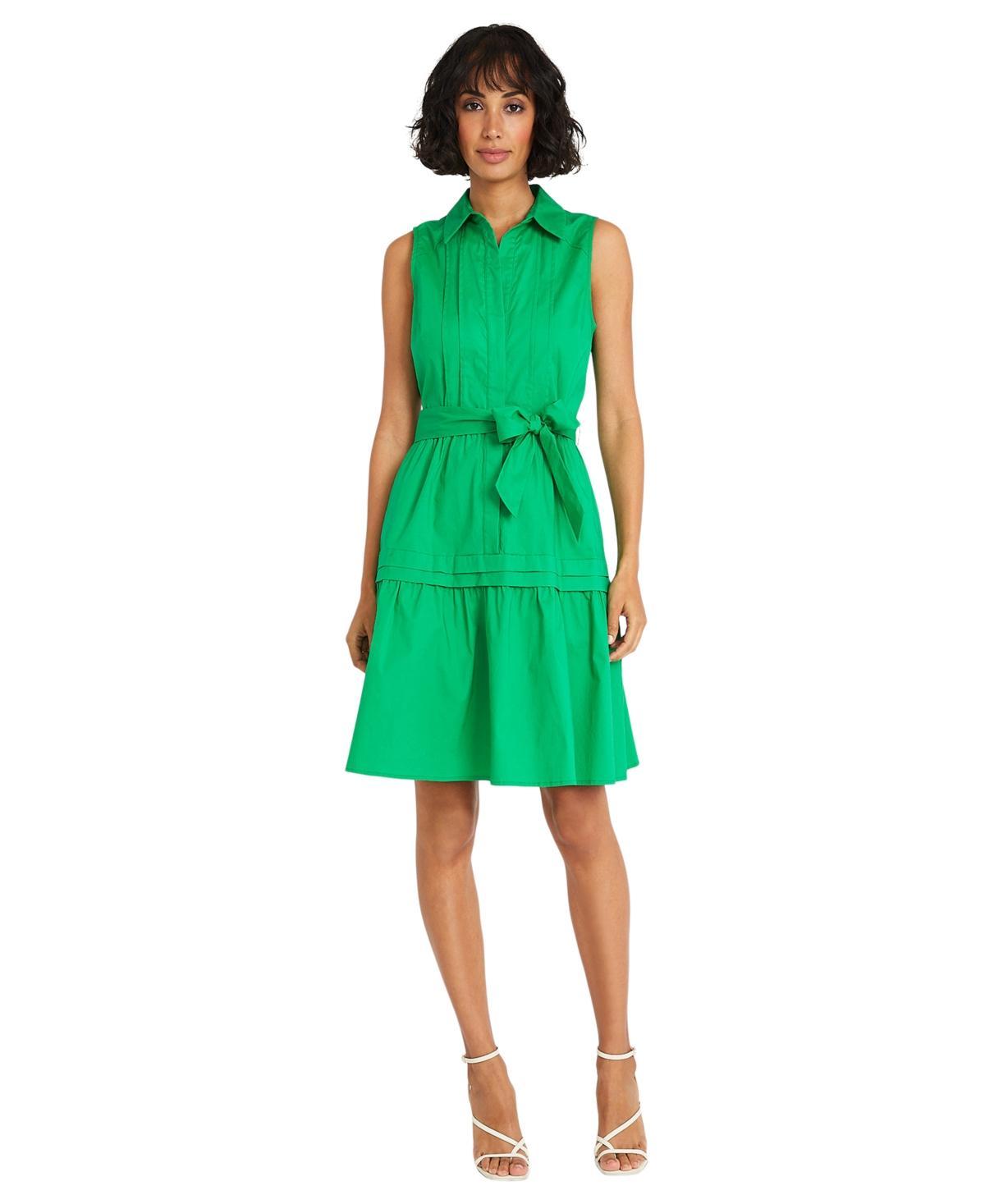 Maggy London Womens Tie-Waist Pintuck Shirtdress Product Image