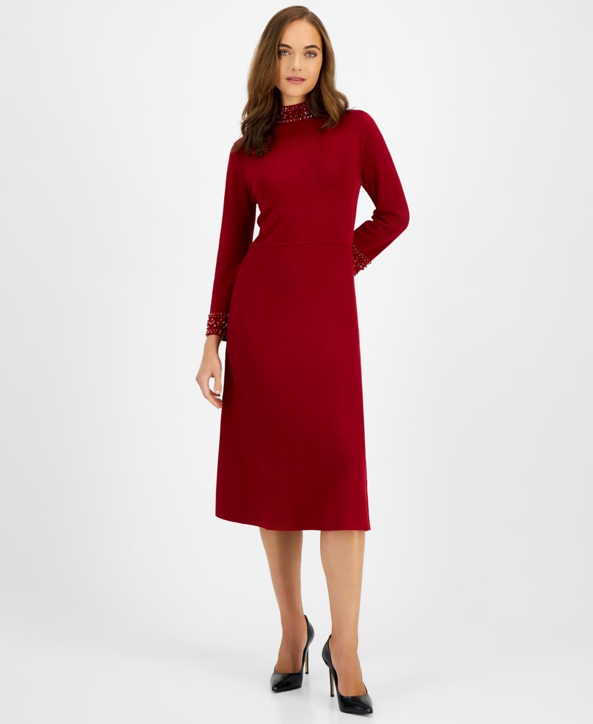 Anne Klein Womens Rhinestone-Embellished Sweater Dress Product Image