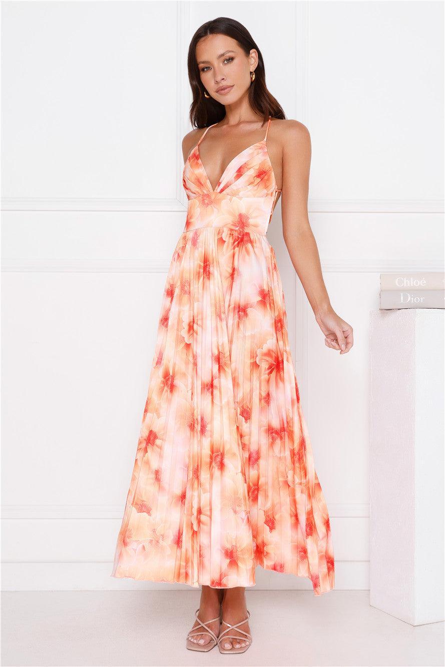 She's Exclusive Satin Maxi Dress Lime Orange Product Image