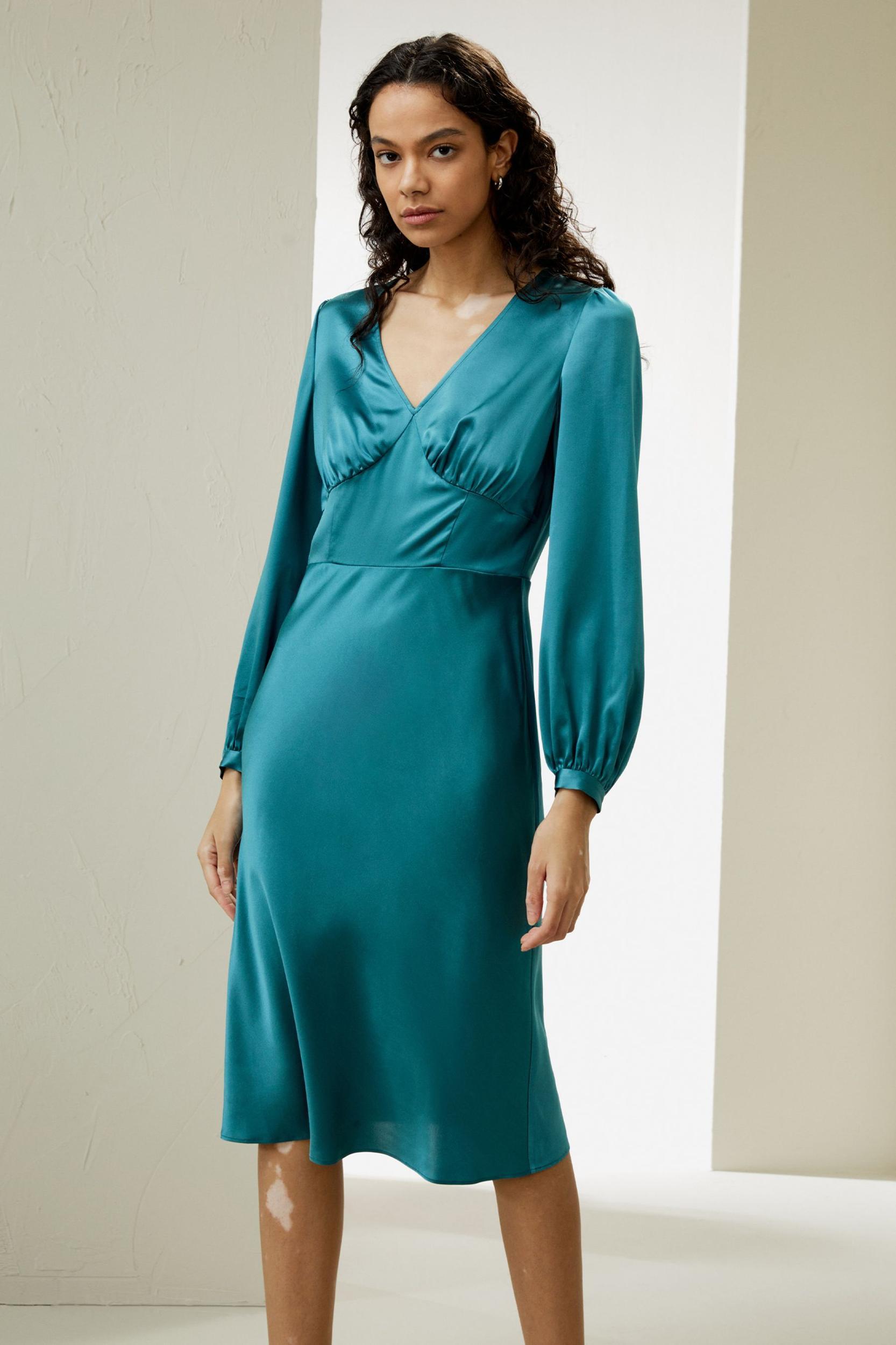 V-Neck Silk Waisted Dress Product Image