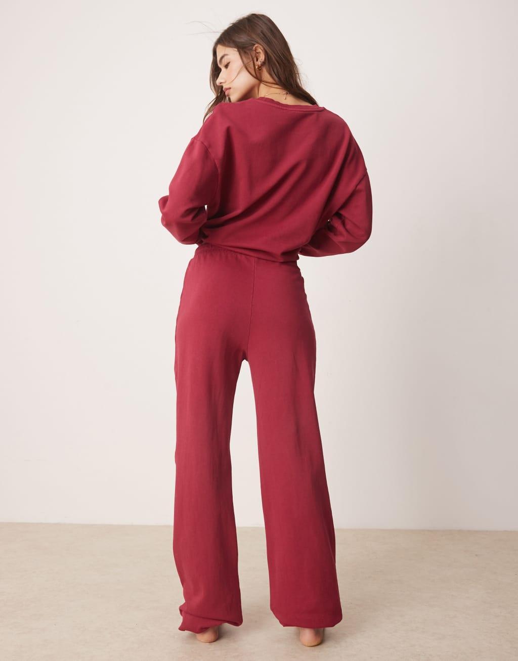 ASOS DESIGN acid wash sweatpants in burgundy - part of a set Product Image