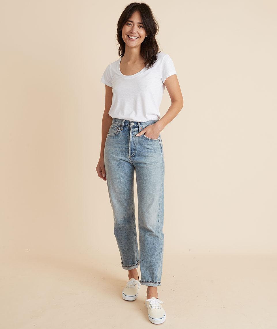 Classic Scoop Neck Tee in White Product Image