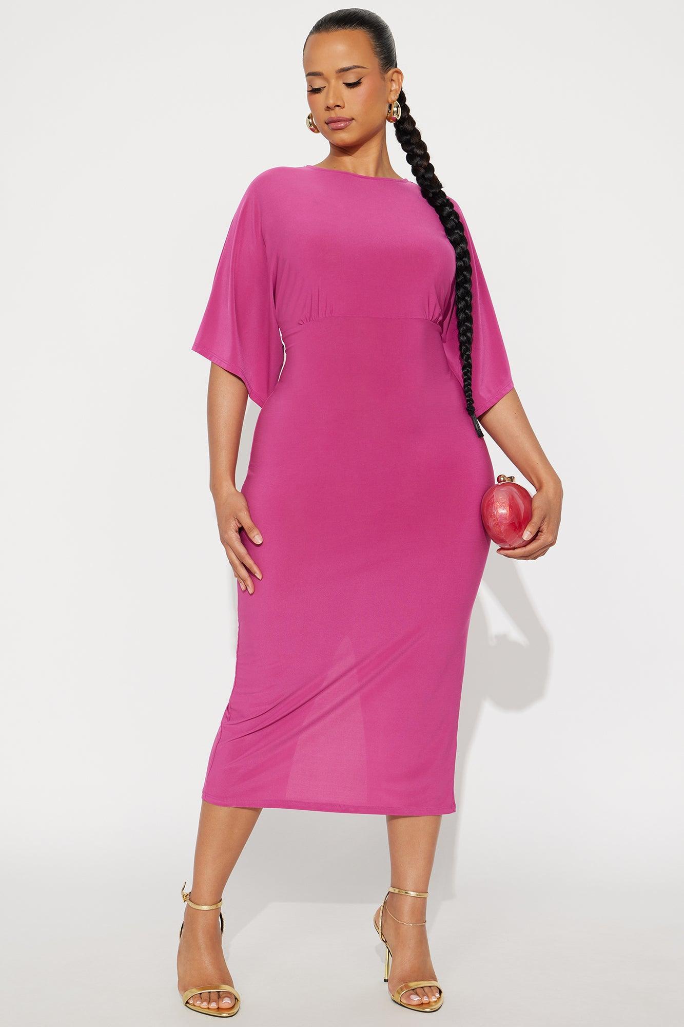 Charlie Short Sleeve Midi Dress - Fuchsia Product Image