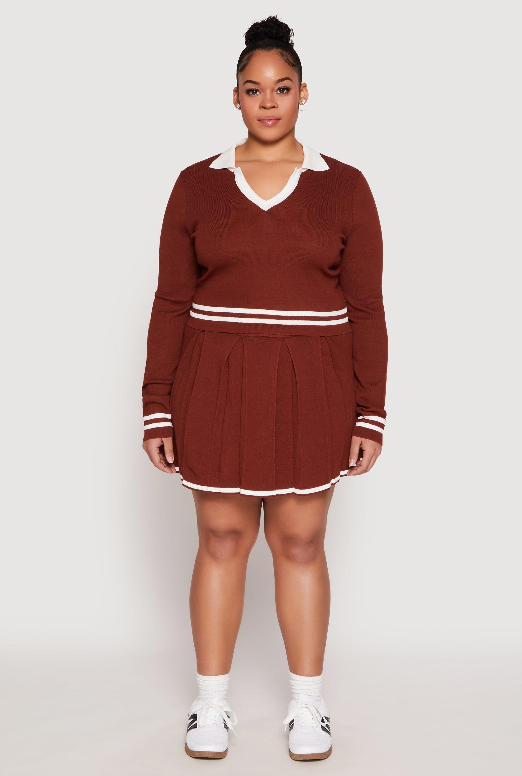 Womens Plus Size Daisy Contrast Trim Pleated Tennis Skirt Product Image