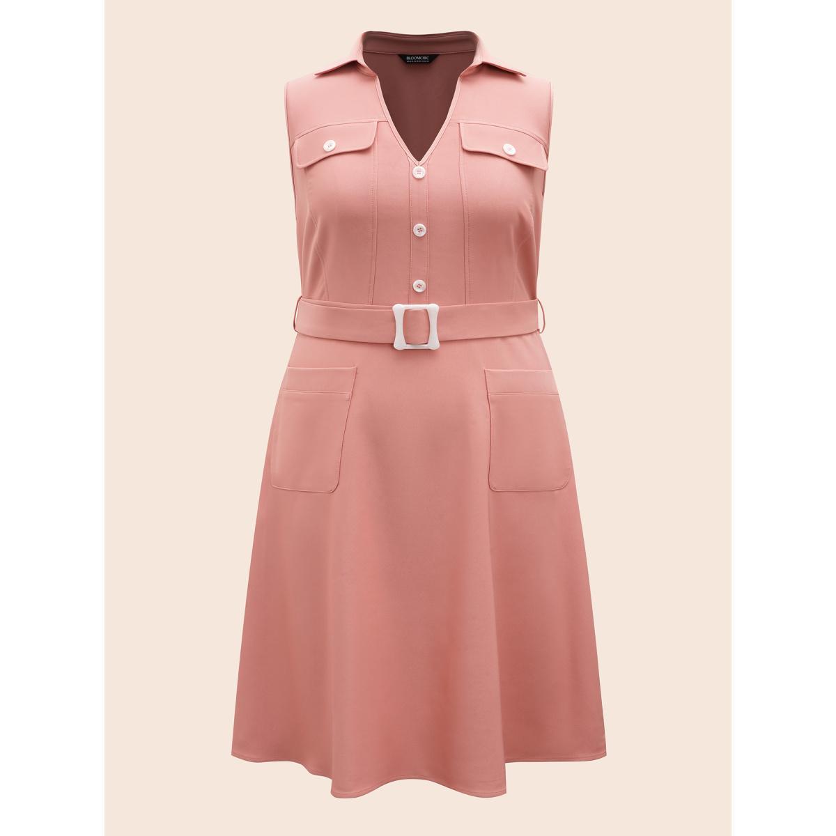 Plus Size Sleeveless Chest Flaps Midi Dress Crepe Women Cocktail Belted Party Curvy Bloomchic 18-20/2X Product Image