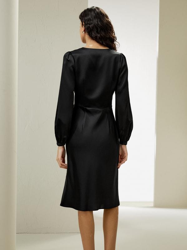 V-Neck Silk Waisted Dress Product Image