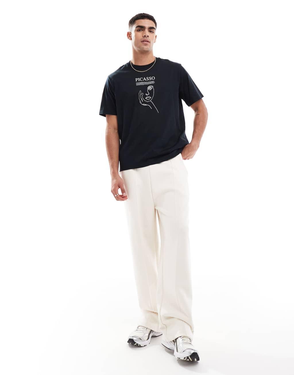 Jack & Jones oversized T-shirt with Picasso print in black Product Image