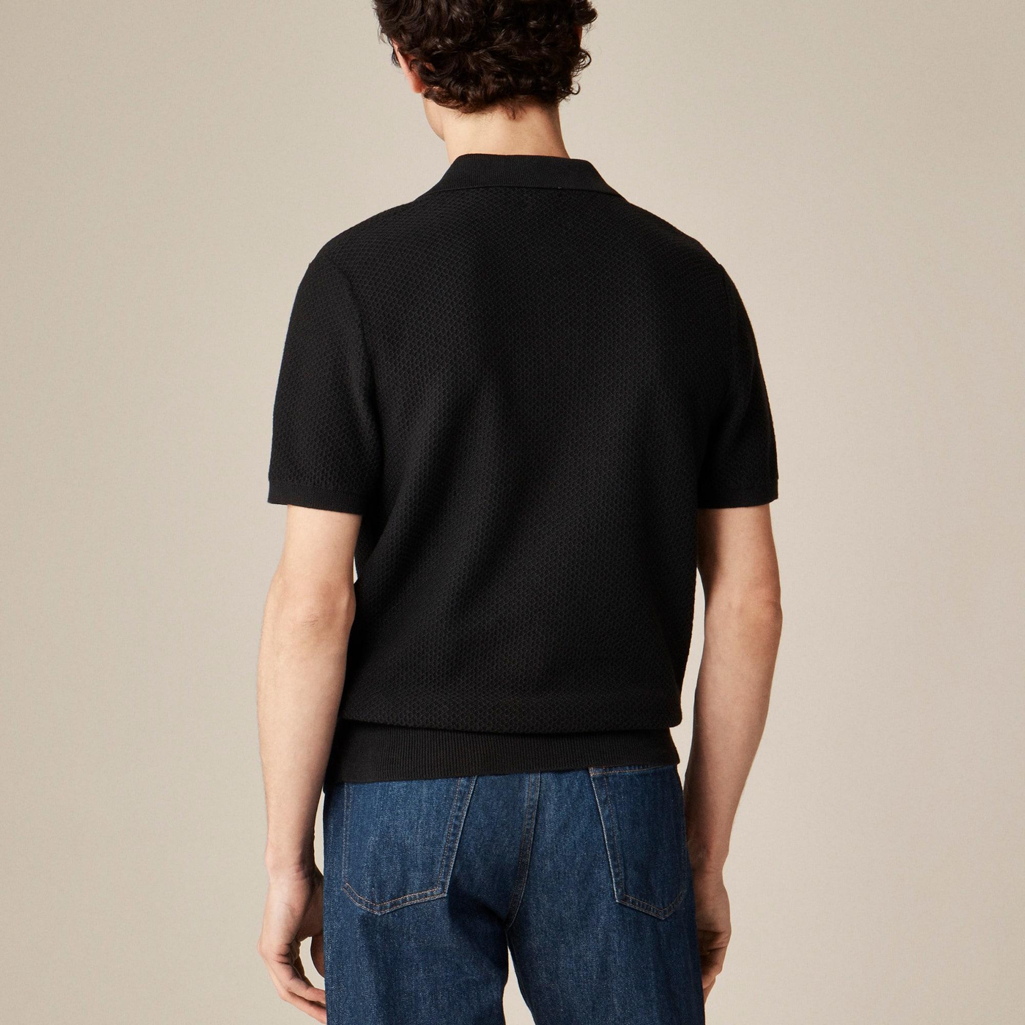 Short-sleeve textured-stitch cotton johnny-collar sweater-polo Product Image