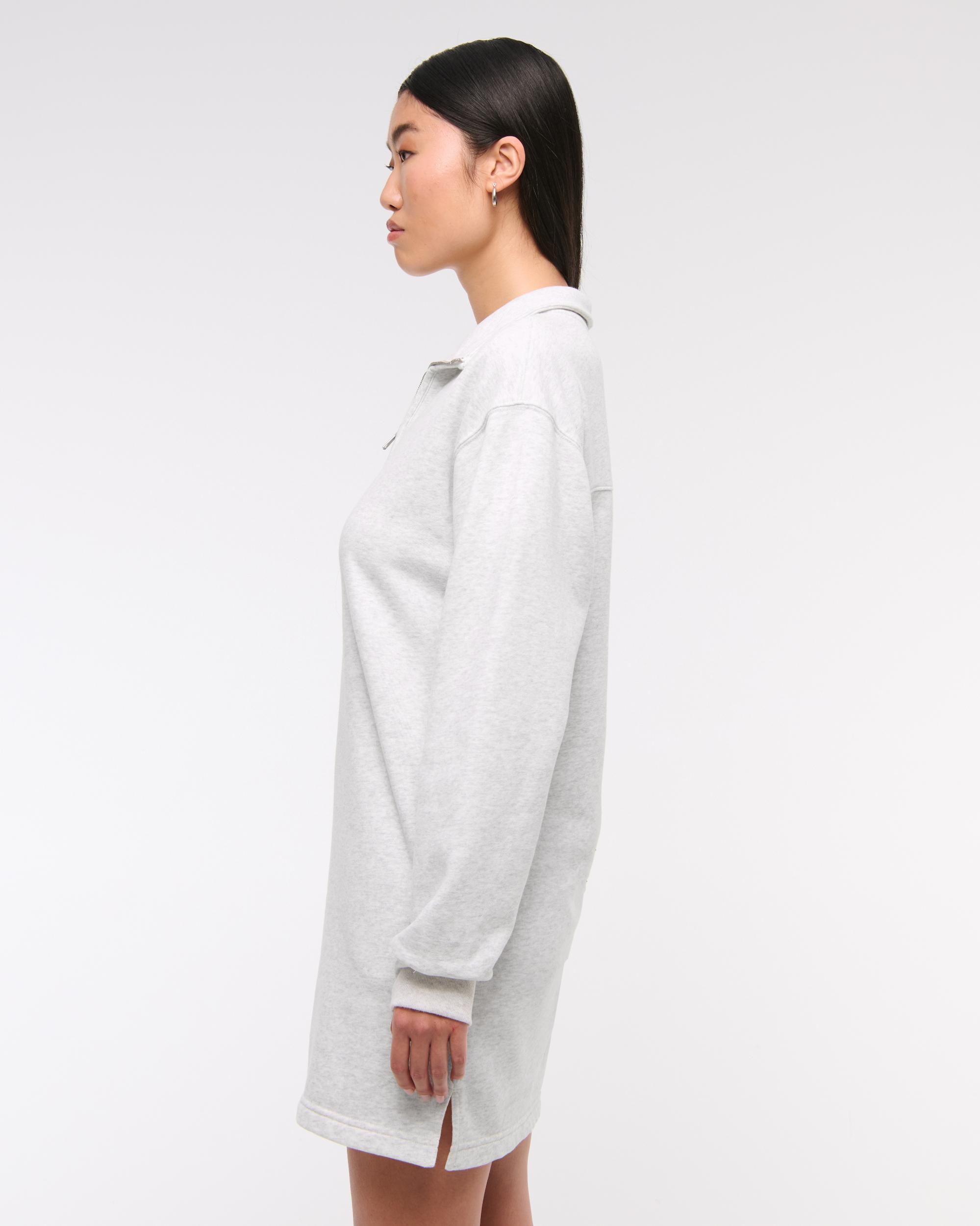 Long-Sleeve Zip-Up Fleece Mini Dress Product Image