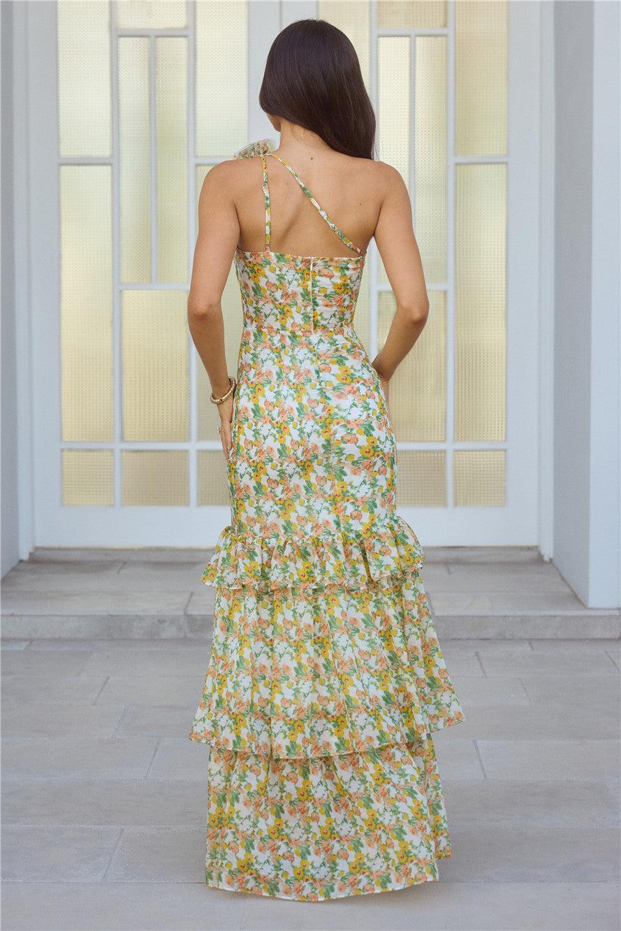 Blooming In Summer One Shoulder Maxi Dress Orange Product Image