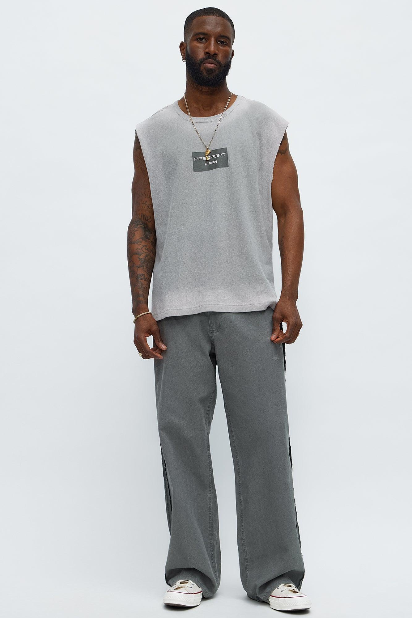 Relaxed Washed Quote Muscle Tank - Dark Grey Product Image
