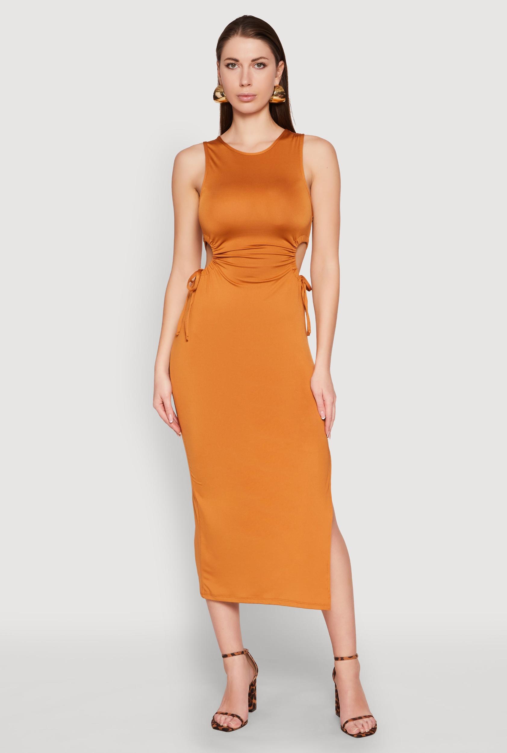 Womens Drawstring Side Cut Out Sleeveless Midi Dress Product Image