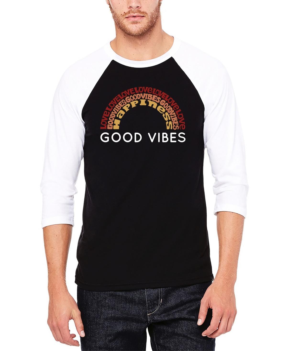 Mens Good Vibes Raglan Baseball Word Art T-shirt - Black Product Image
