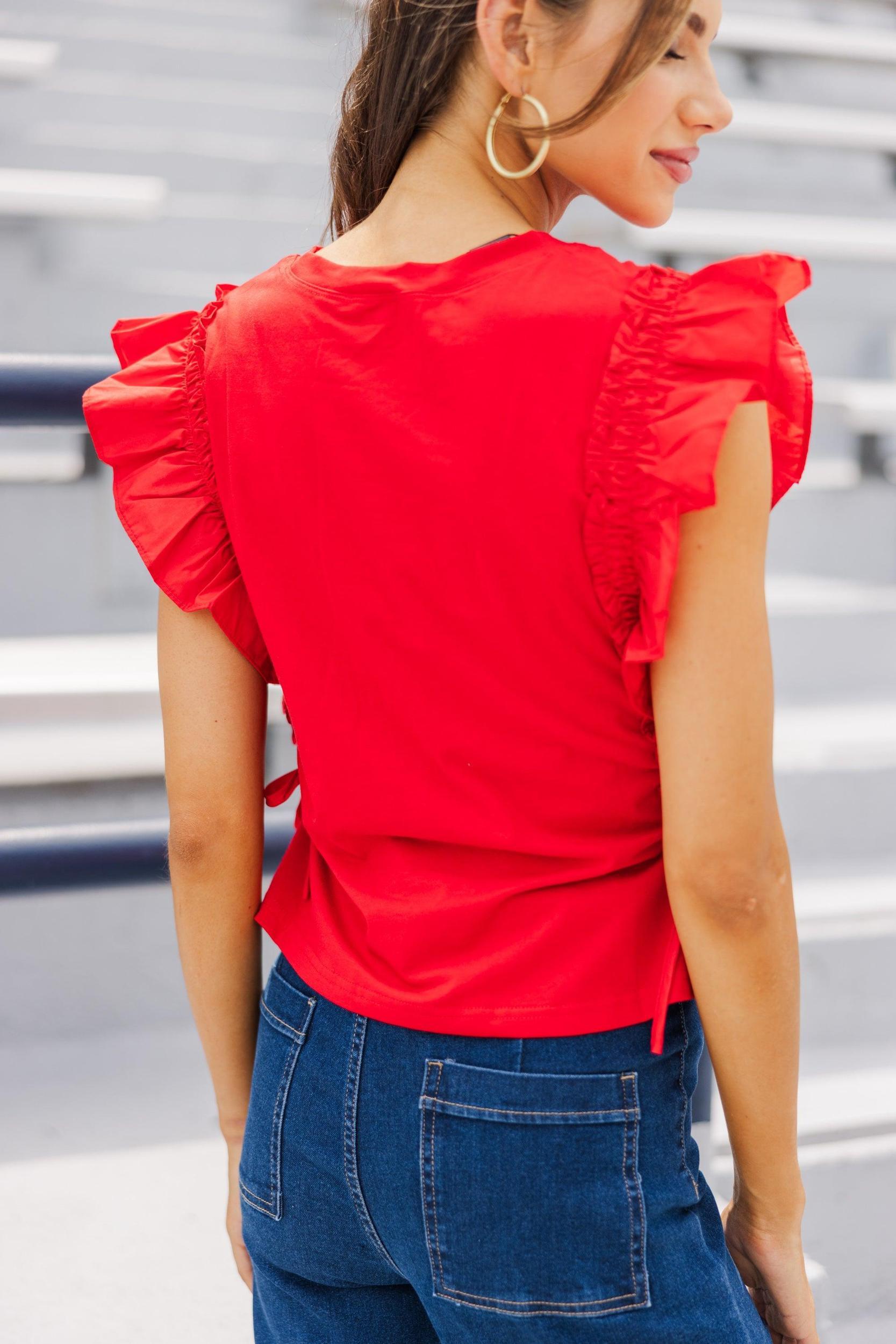 Cheer You On Red/Black Sequin Football Blouse Female Product Image
