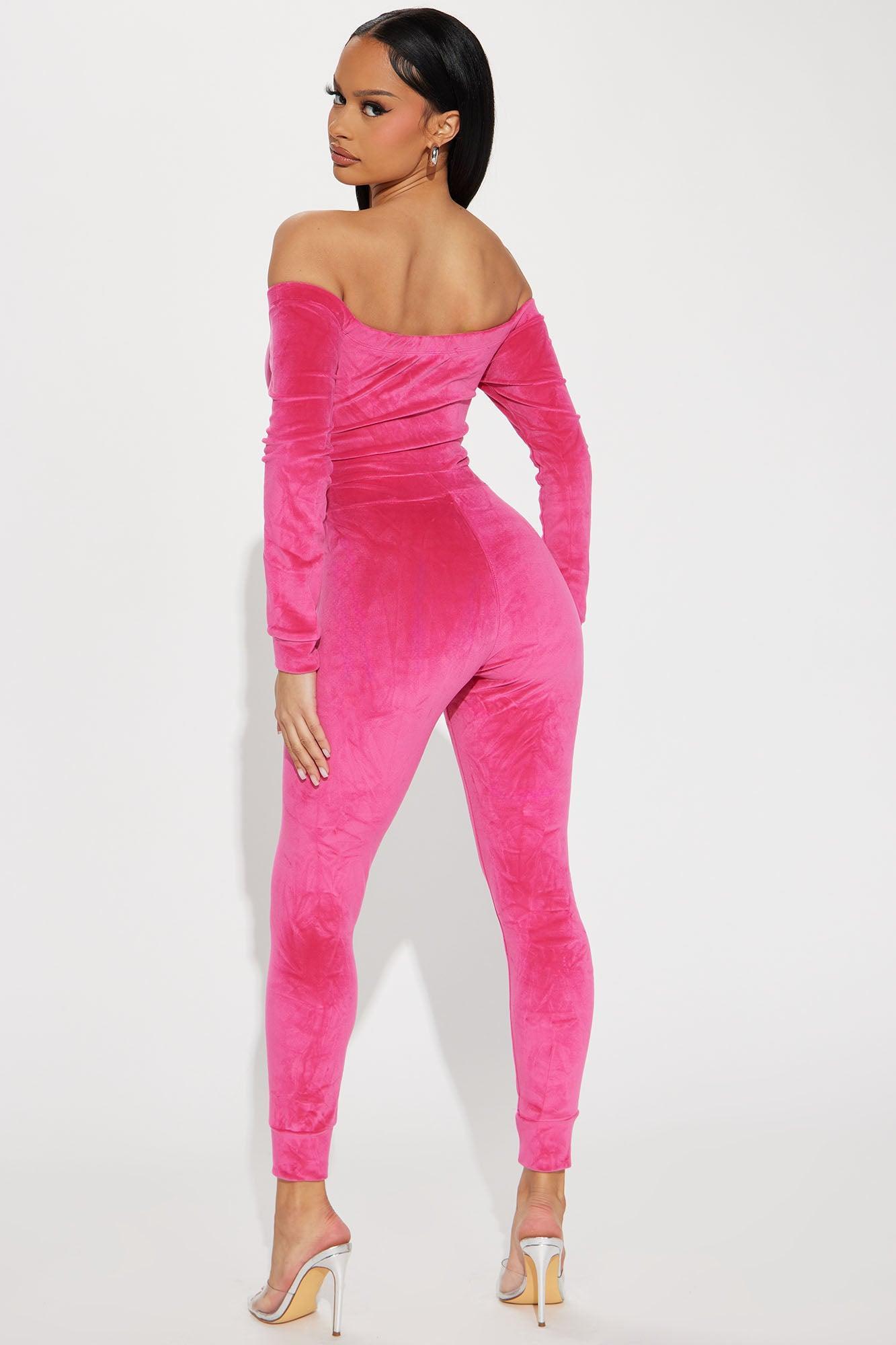 Hug Me Velour Jumpsuit  - Pink Product Image