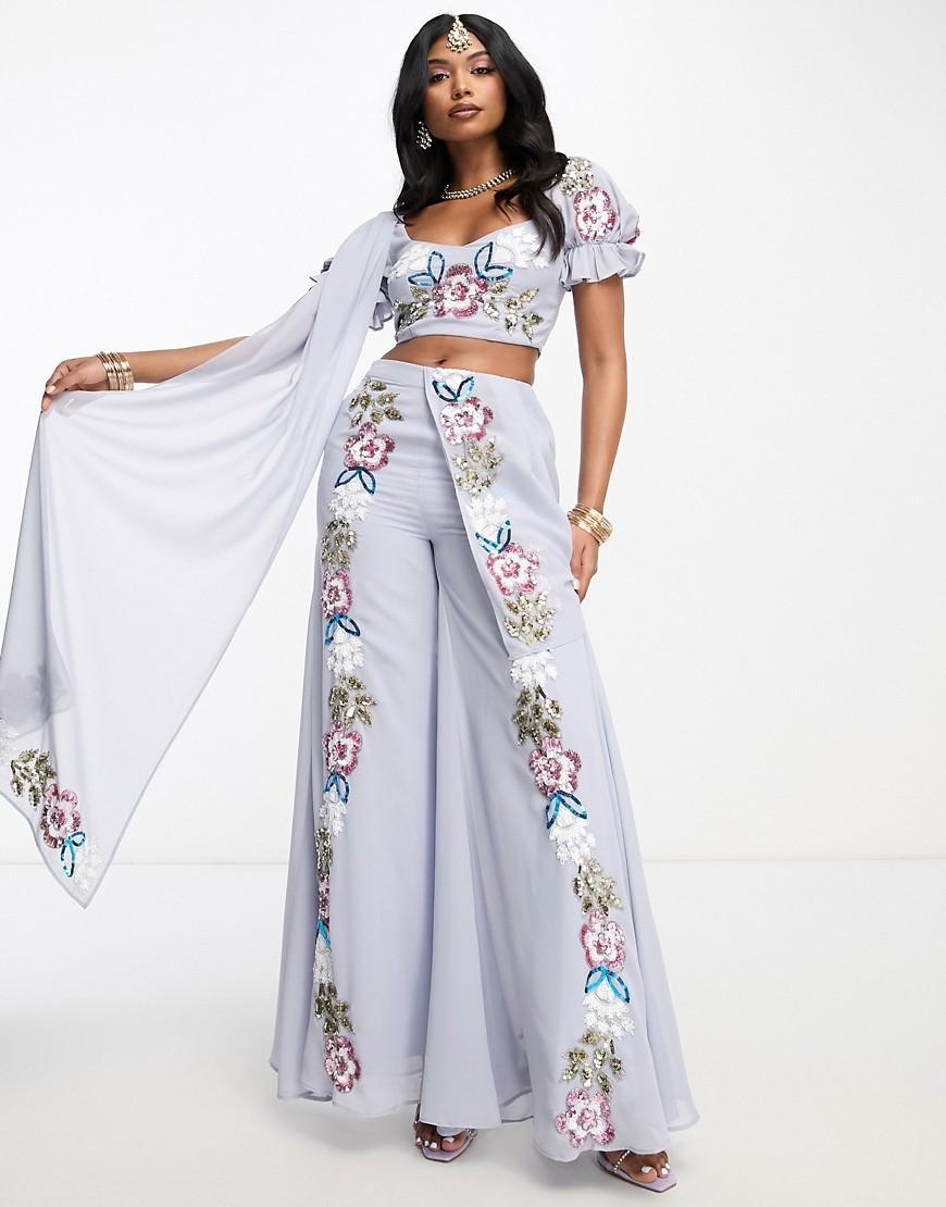 Maya contrast floral embellished sharara pants Product Image
