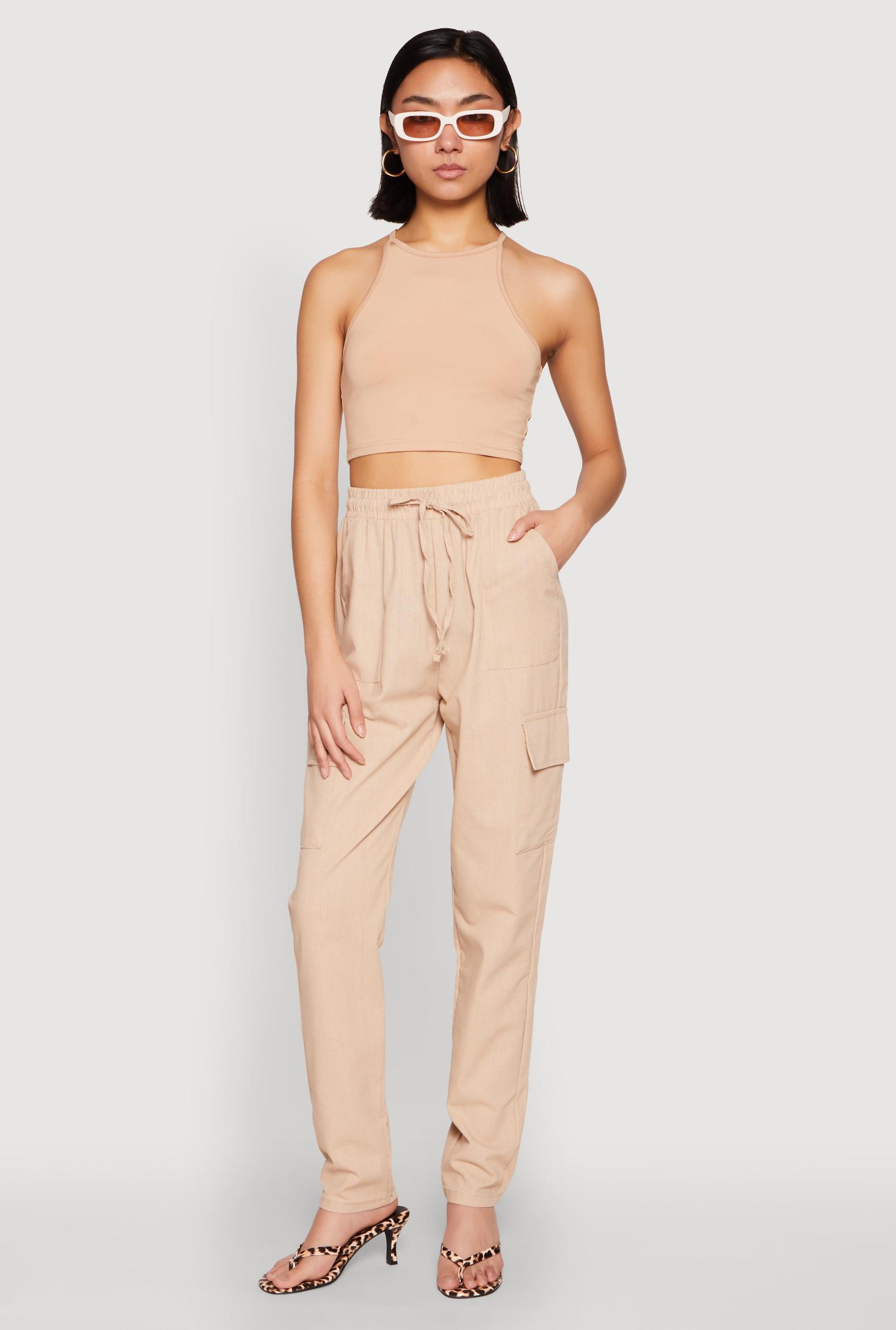 Womens Linen Cargo Pants Product Image