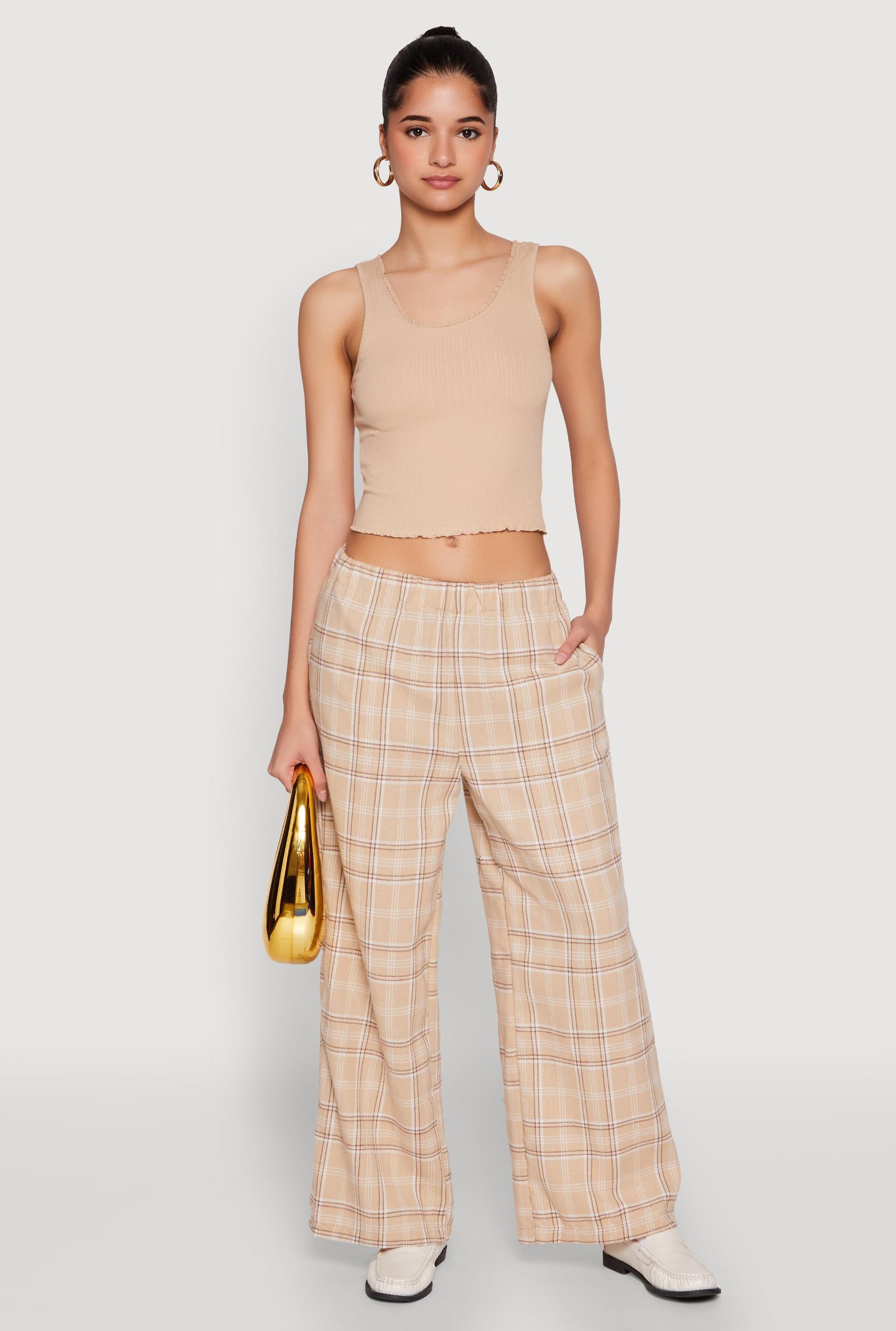 Womens Plaid Brushed Knit Wide Leg Dress Pants Product Image