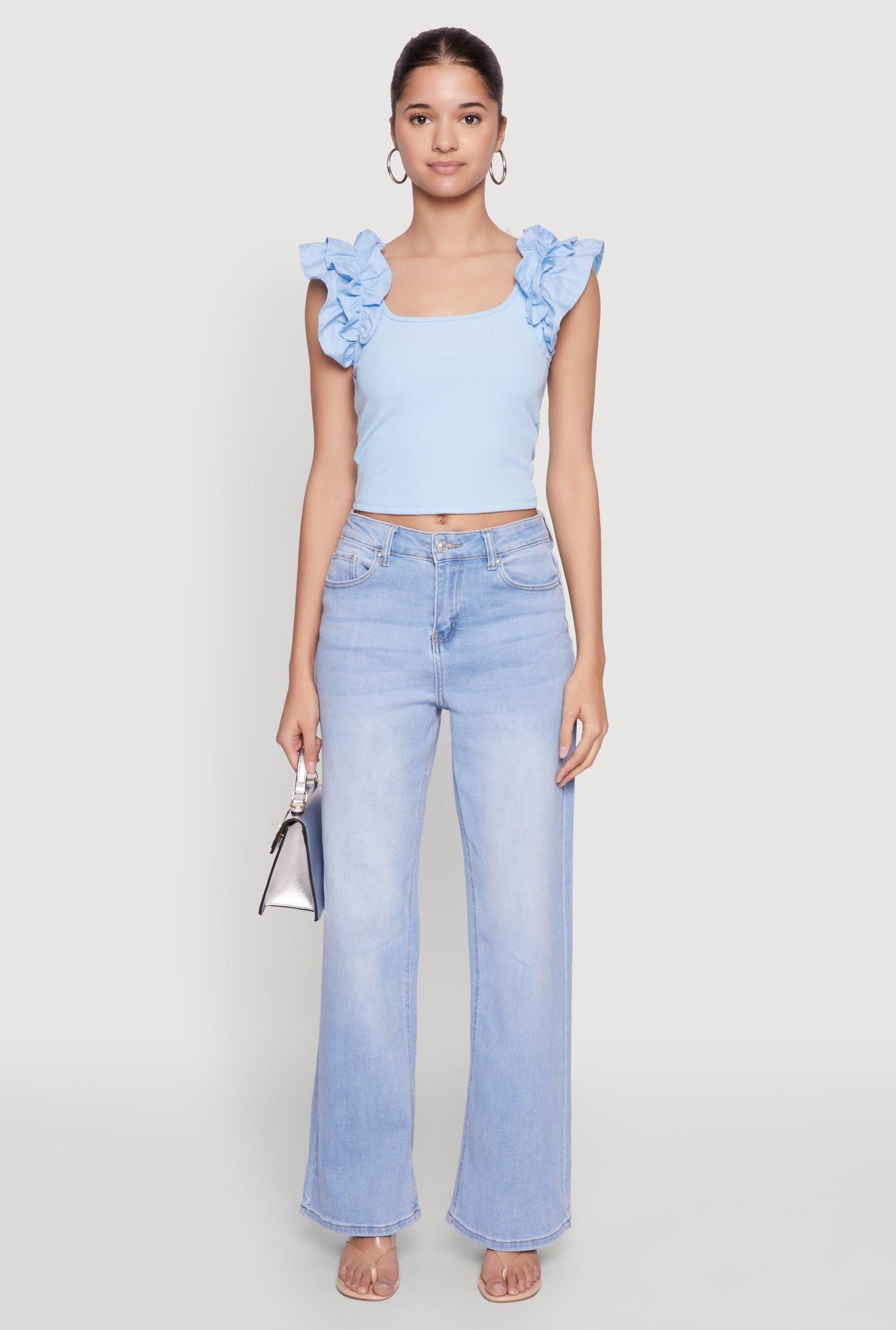 Womens Iris Ruffle Trim Scoop Neck Crop Top Product Image