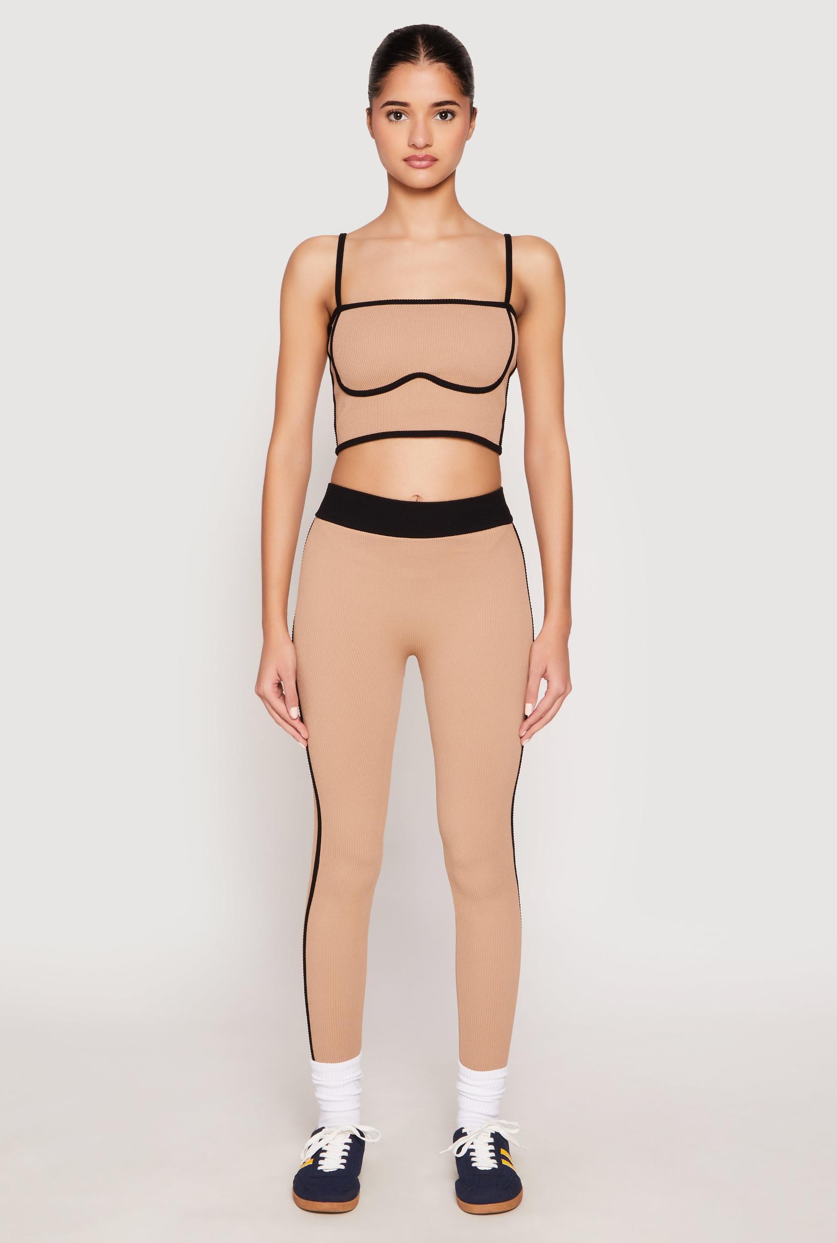 Womens Contrast Trim Ribbed Knit Leggings Product Image