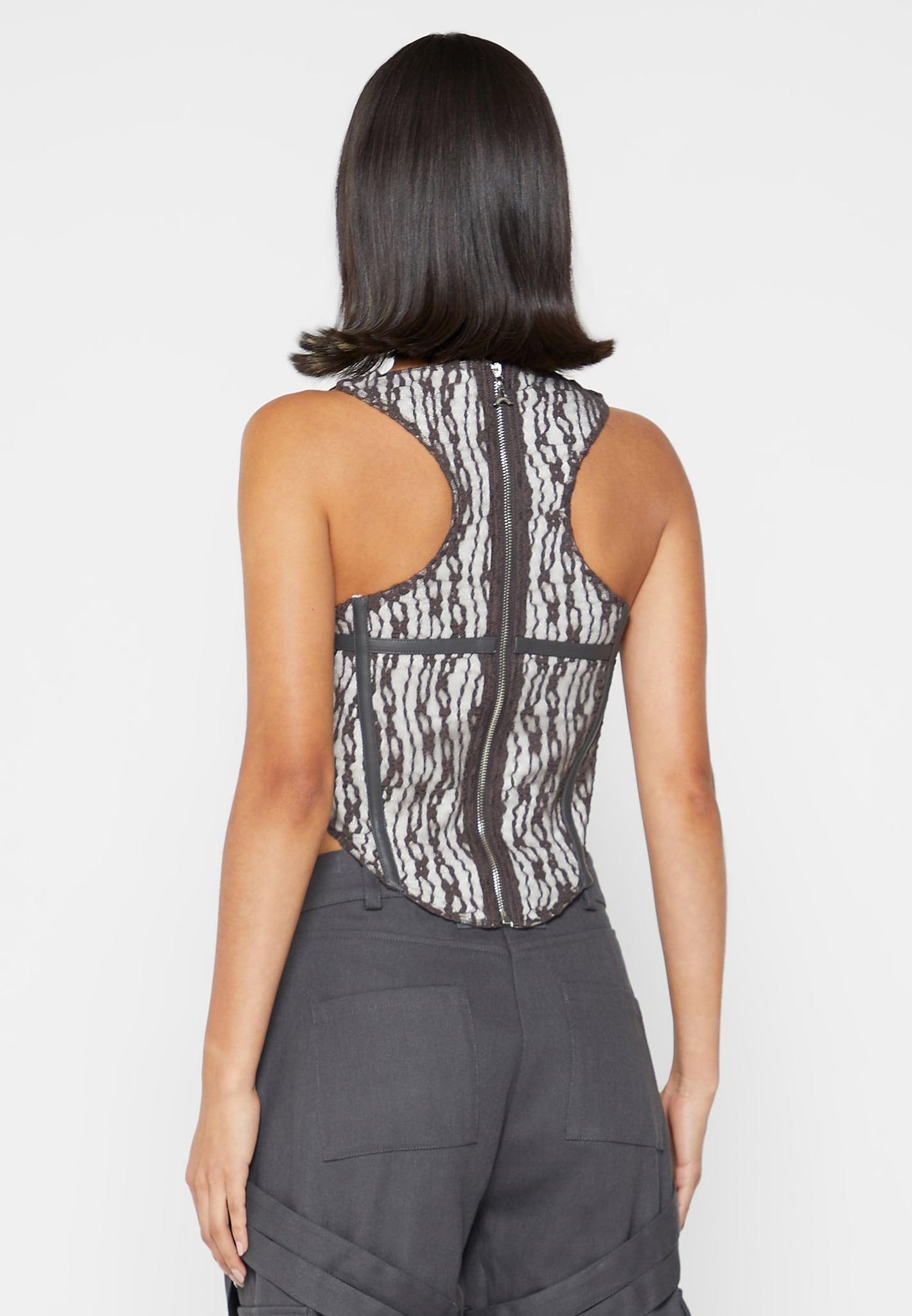 Lace with Leather Corset Top - Grey Female Product Image