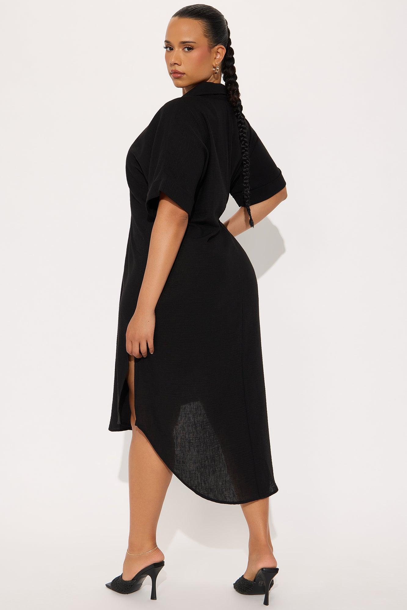 Casual Stroll Gauze Shirt Midi Dress - Black Product Image