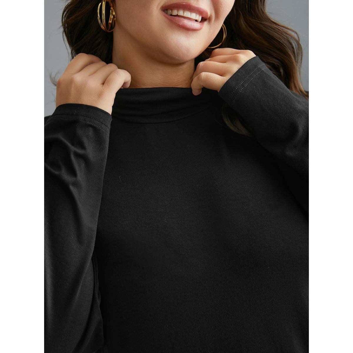 Plus Size Supersoft Essentials Solid Mock Neck T-shirt Black Women Casual Non Mock Neck Everyday T-shirts BloomChic 28/5X Product Image
