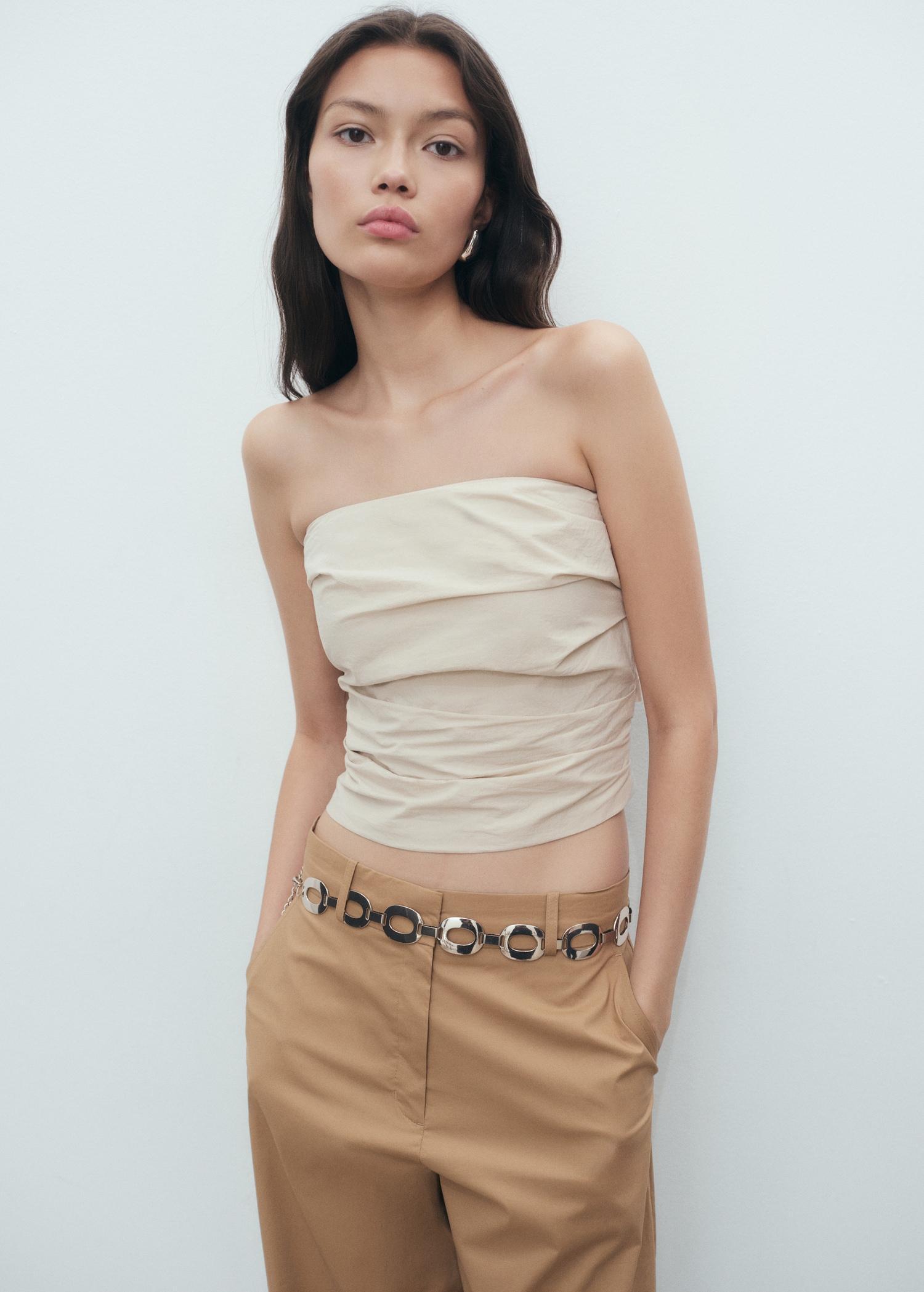 Mid-rise wide-leg cotton trousers - Women | MANGO USA Product Image