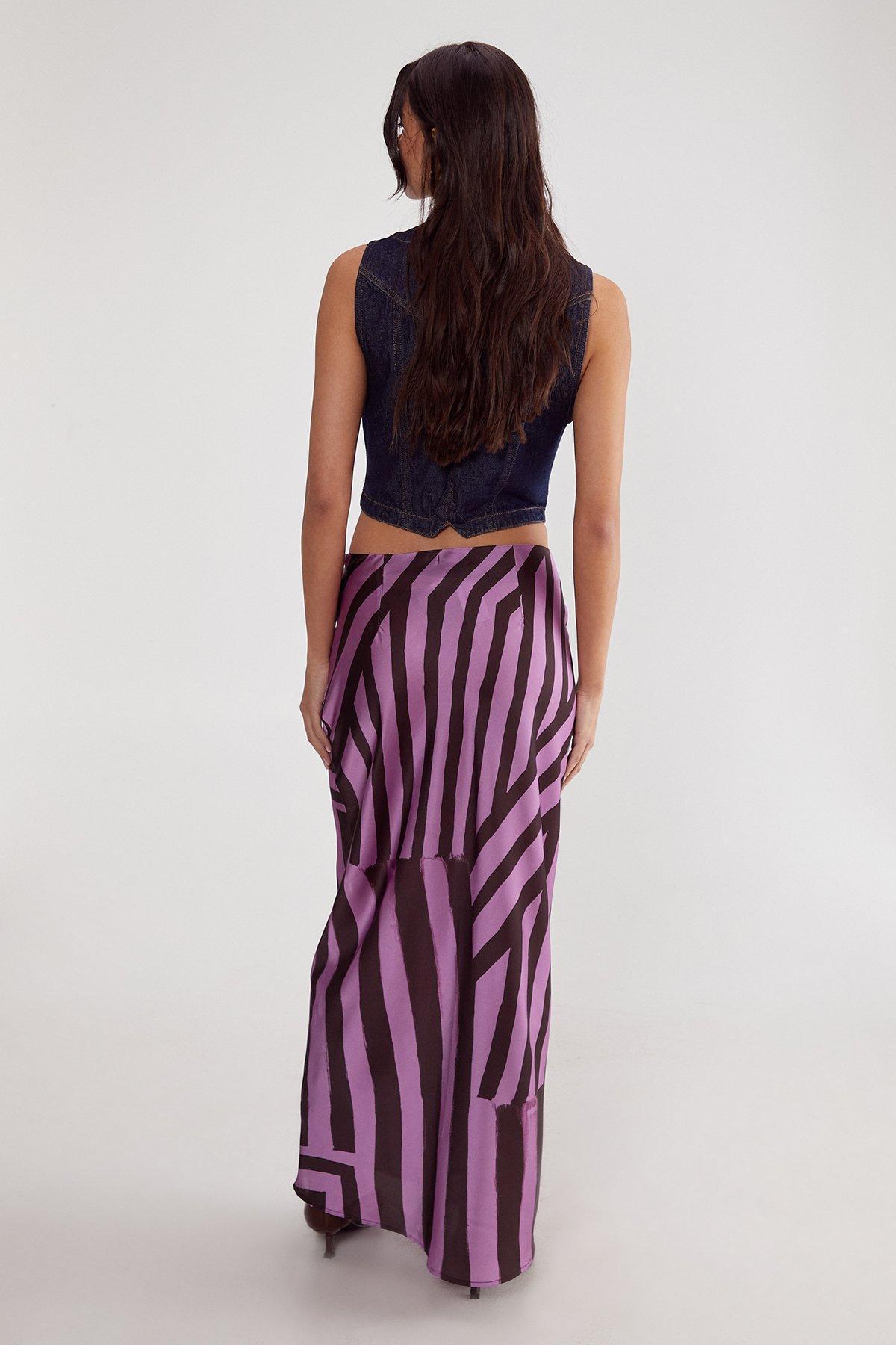 Abstract Satin Stripe Bias Maxi Skirt Product Image