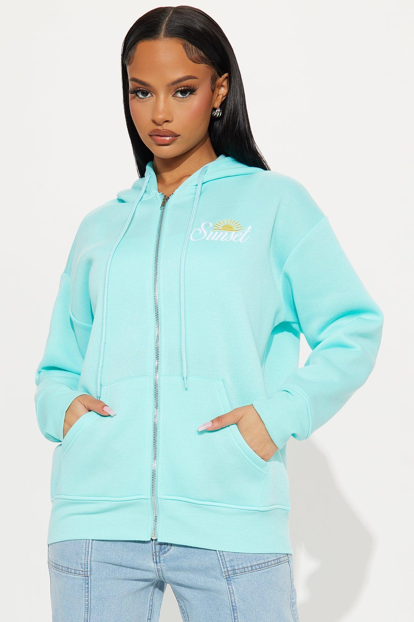 Summer Sunsets Zip Up Hoodie - Turquoise Product Image