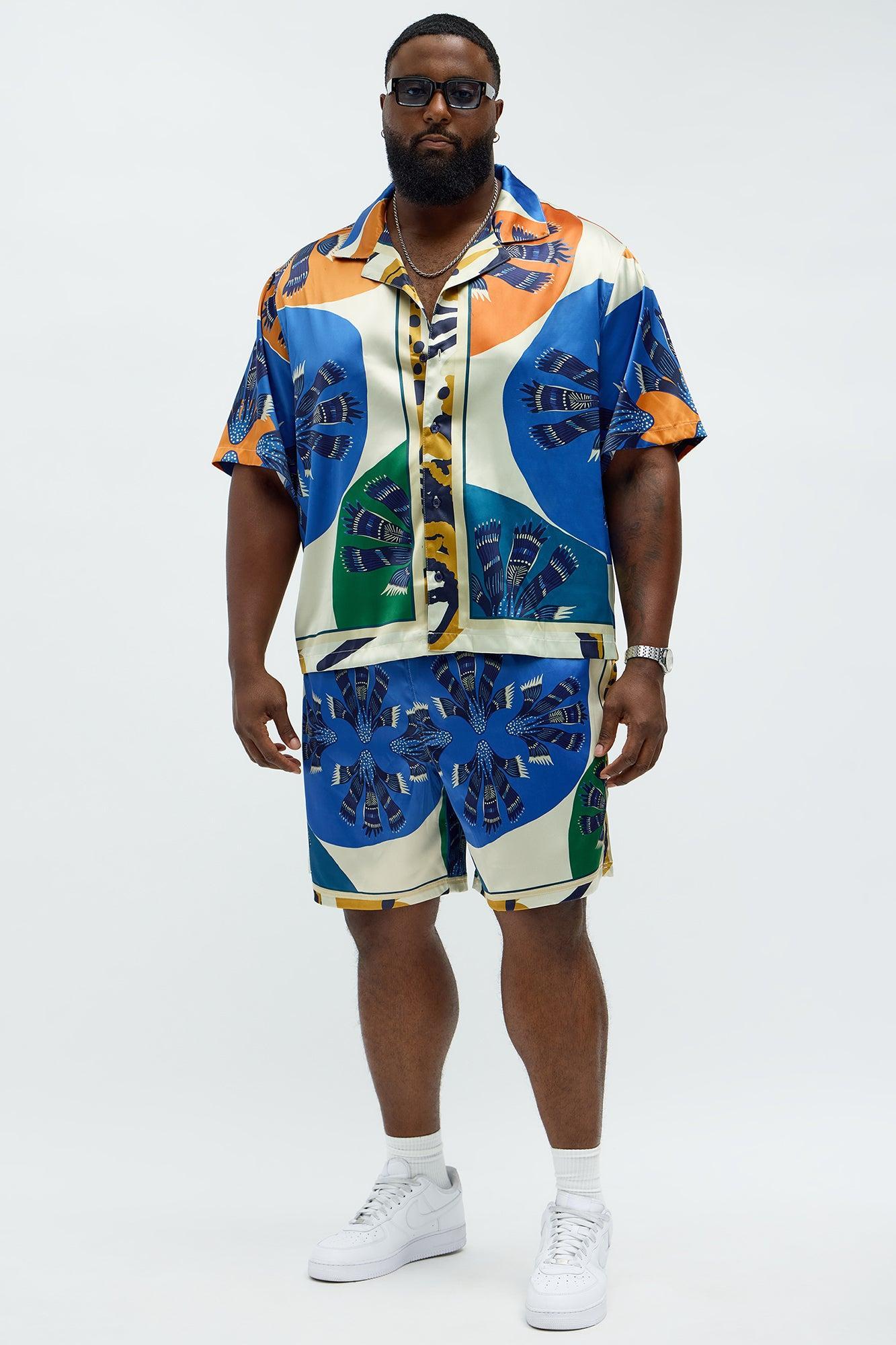 Relaxed Sea Vibe Cuban Collar Button Up Shirt - Multi Color Product Image