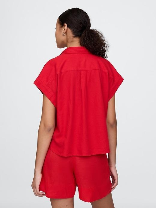 Linen-Blend Cropped Shirt Product Image