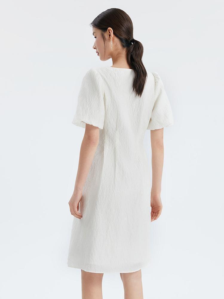 Fitted Waist And V-Neck Jacquard Midi Dress Product Image