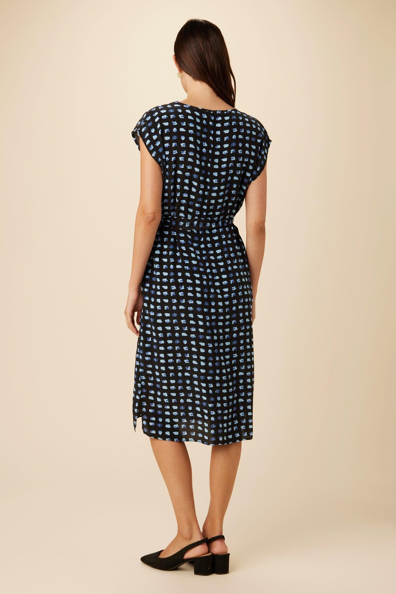 Cindra Washable Silk Midi Dress - Squared Up Black - ReAmour Product Image