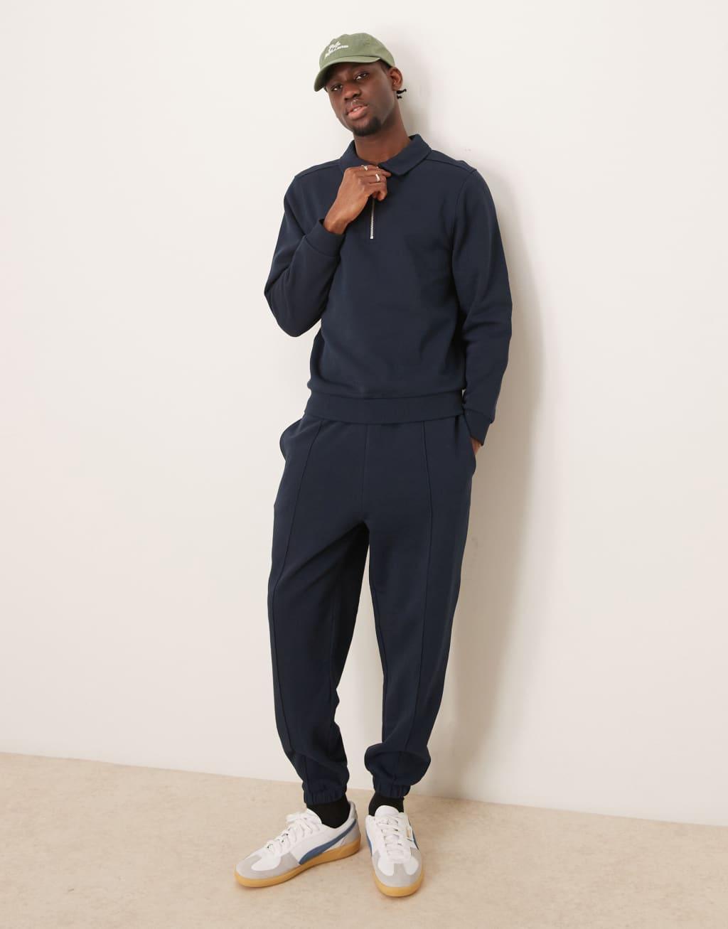 ASOS DESIGN quarter zip sweatshirt in navy - part of a set Product Image