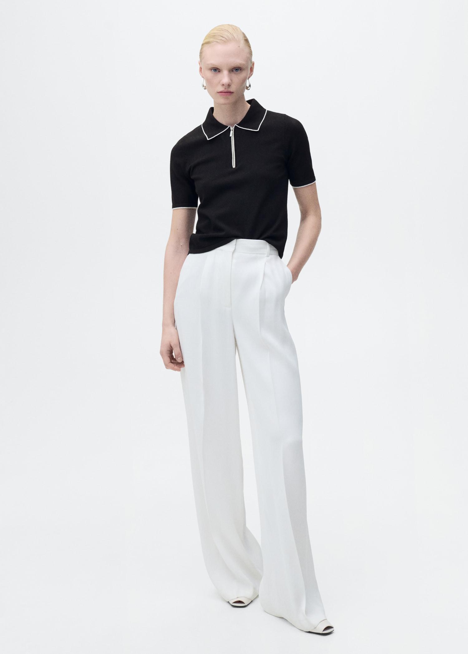 Polo-neck sweater with contrasting trims - Women | MANGO USA Product Image