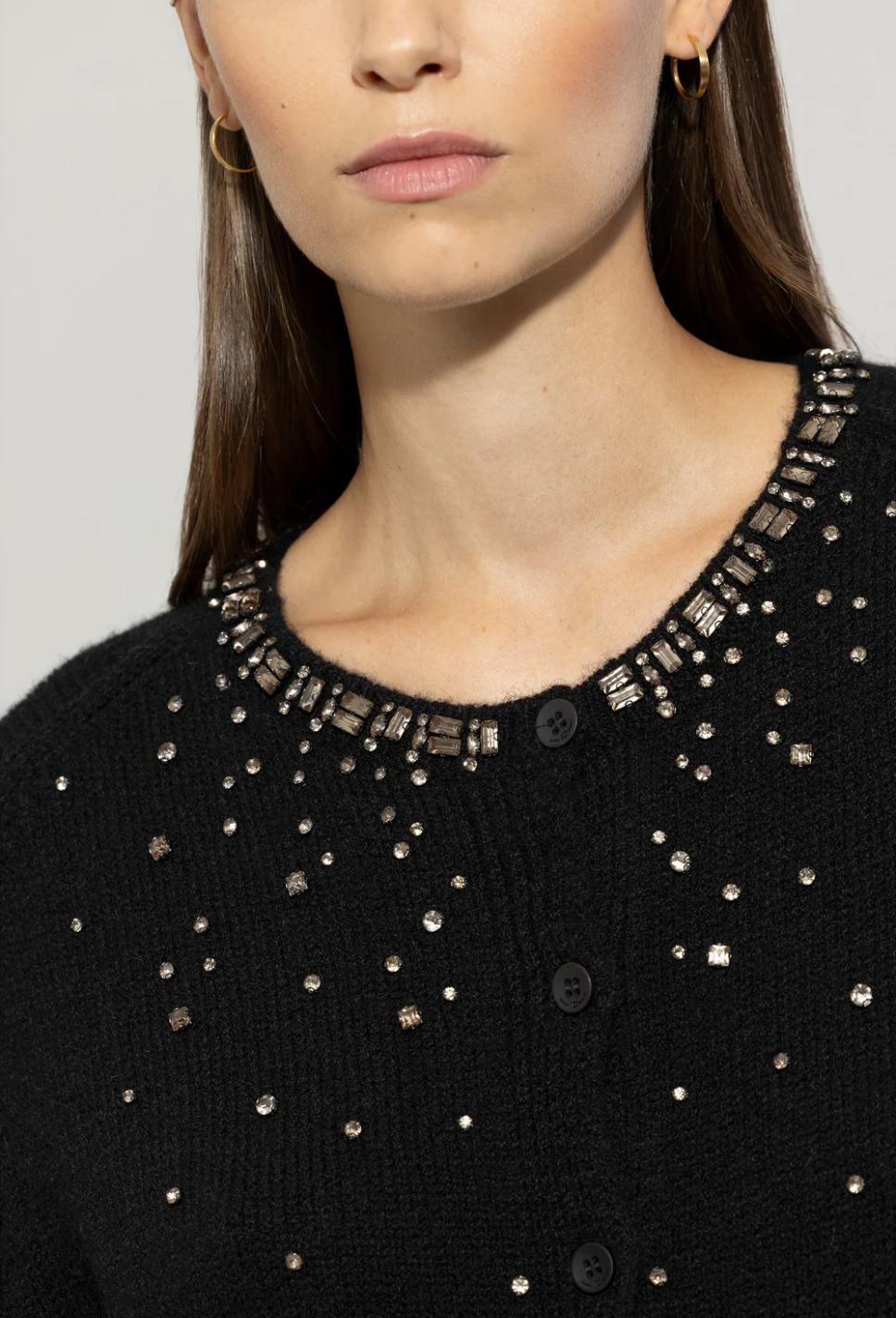 Luisa Cerano Black Crystal Embellished Cardigan Product Image