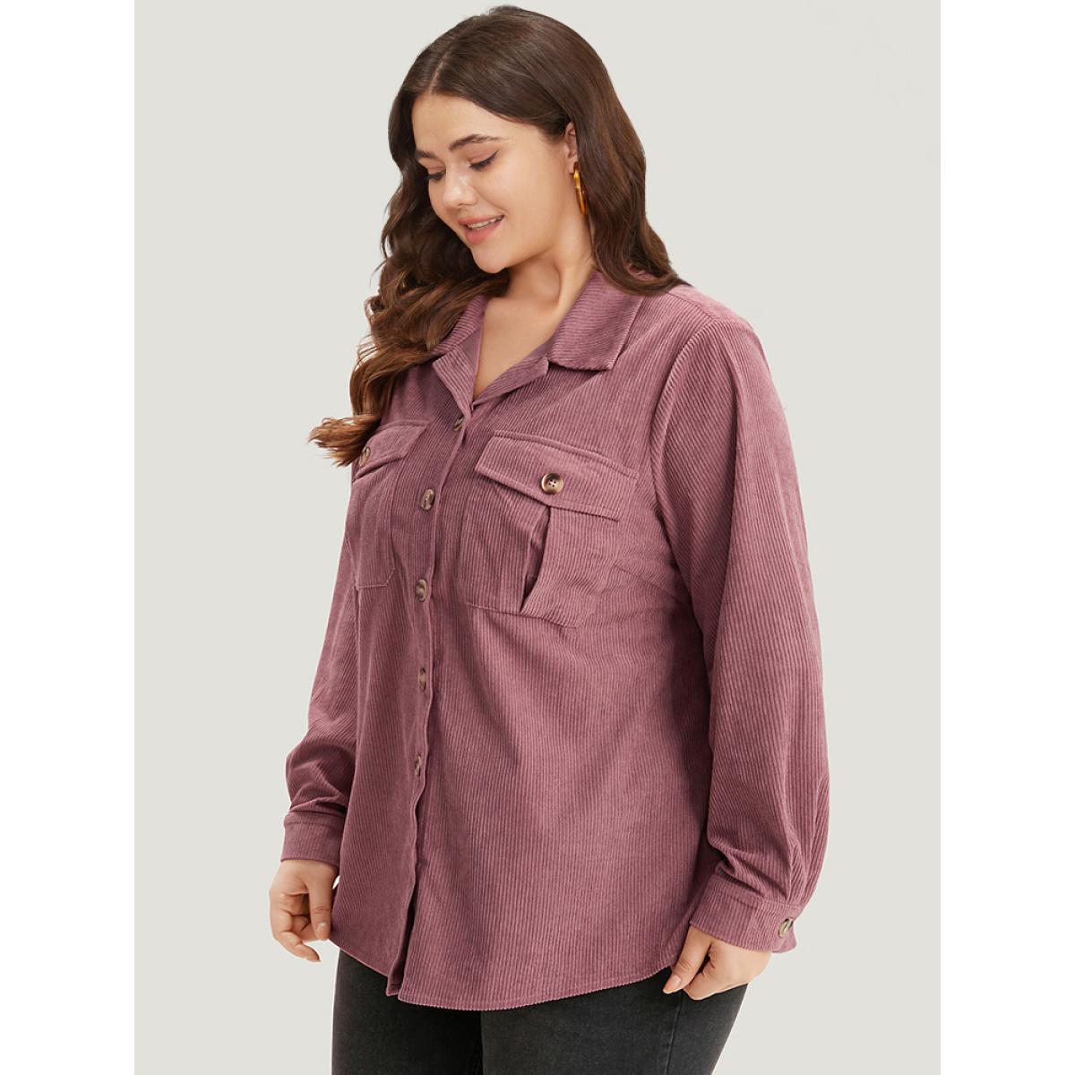 Plus Size Plain Texture Pocket Button Through Shirt Collar Coat Women DustyPink Casual Texture Ladies Dailywear Winter Coats BloomChic 28/5X Product Image