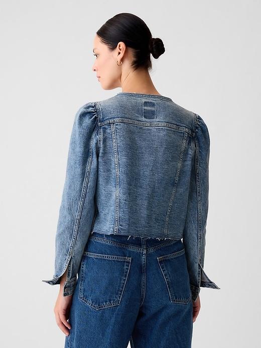 Collarless Cropped Icon Denim Jacket Product Image