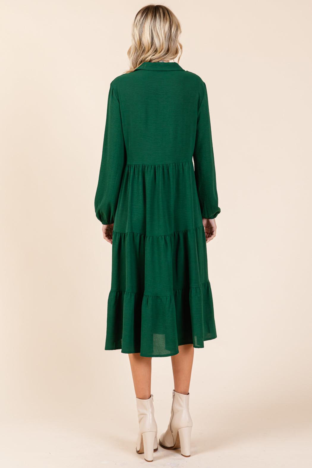 Tiered Long Sleeve Button Front Midi Shirtdress Product Image