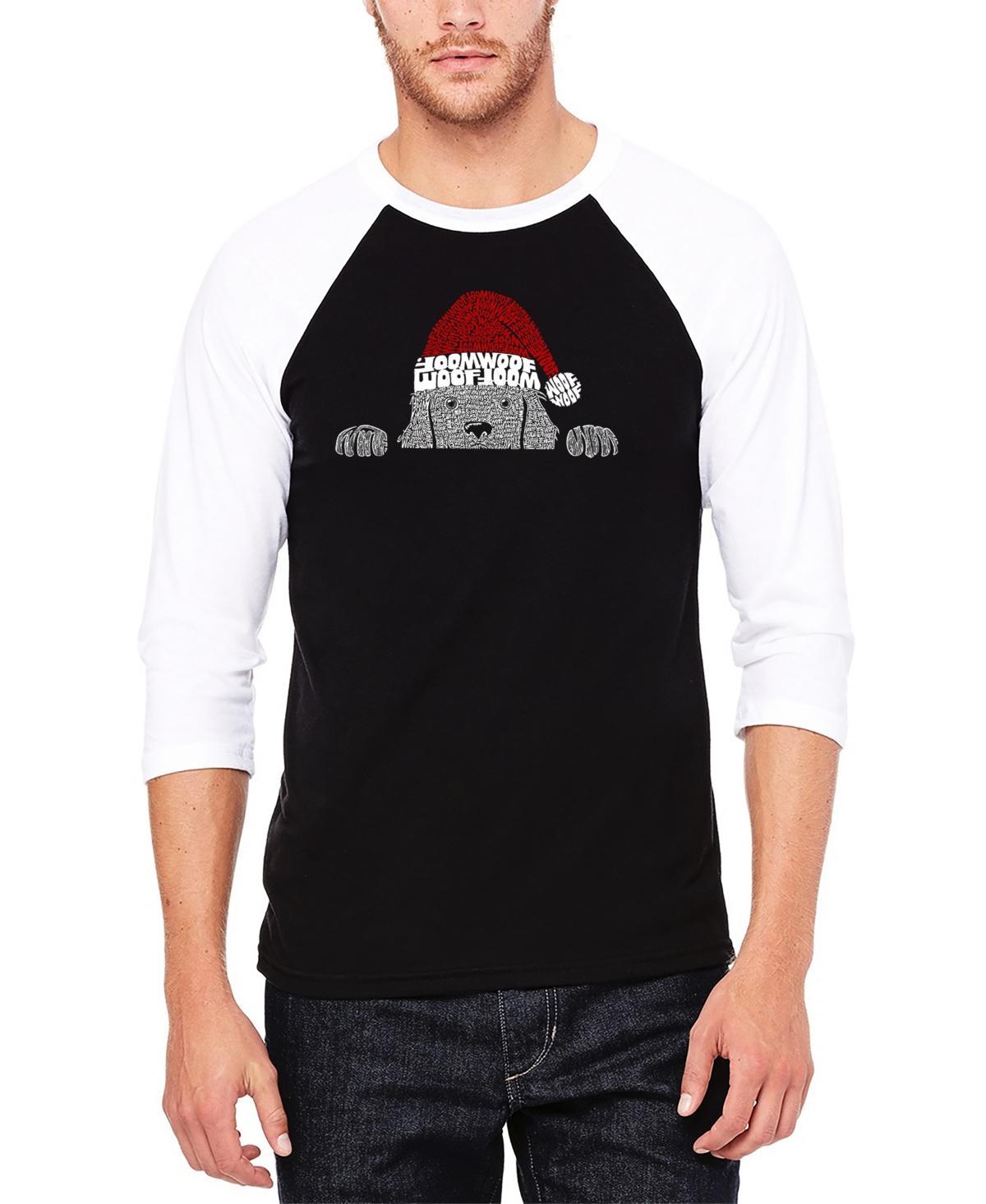 La Pop Art Mens Christmas Peeking Dog Raglan Baseball Word Art T-shirt - Black Product Image