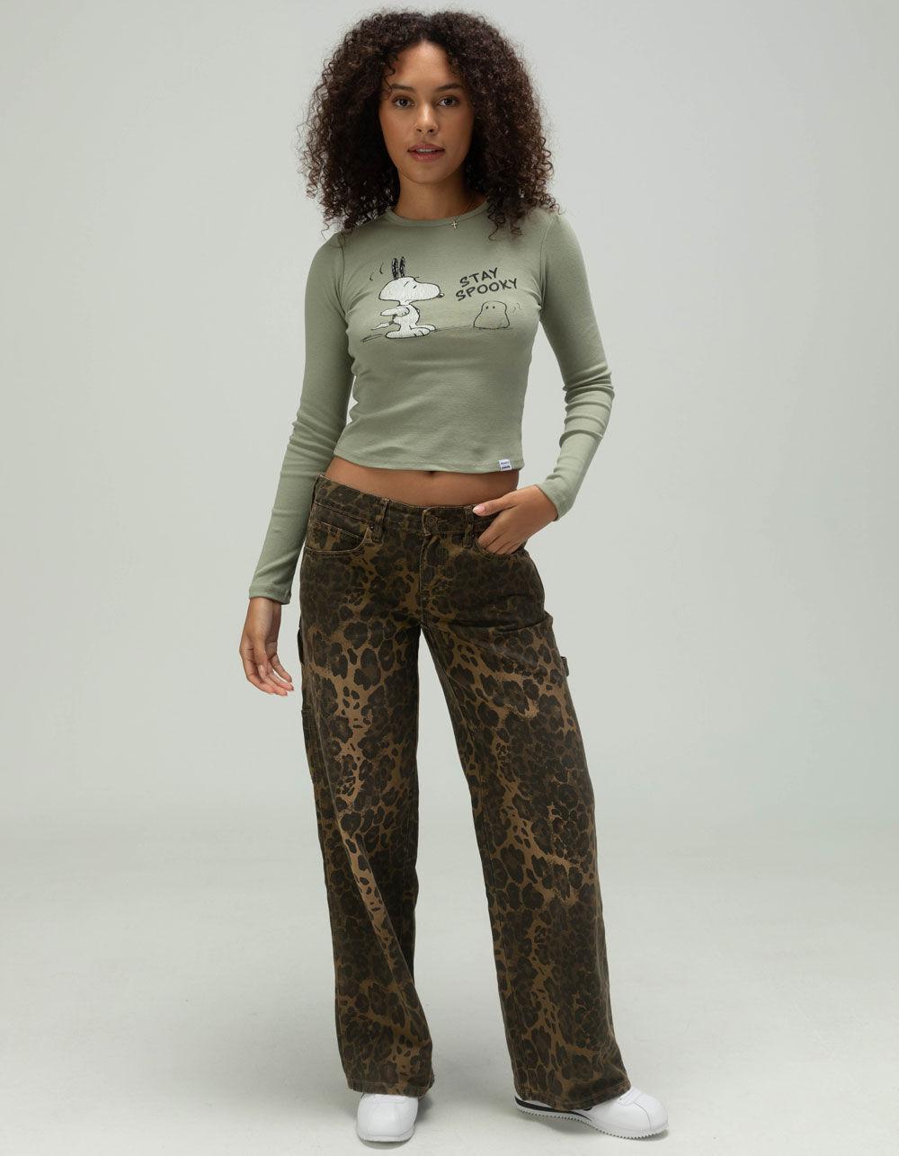 RSQ x Peanuts Womens Stay Spooky Long Sleeve Baby Tee - OLIVE Product Image
