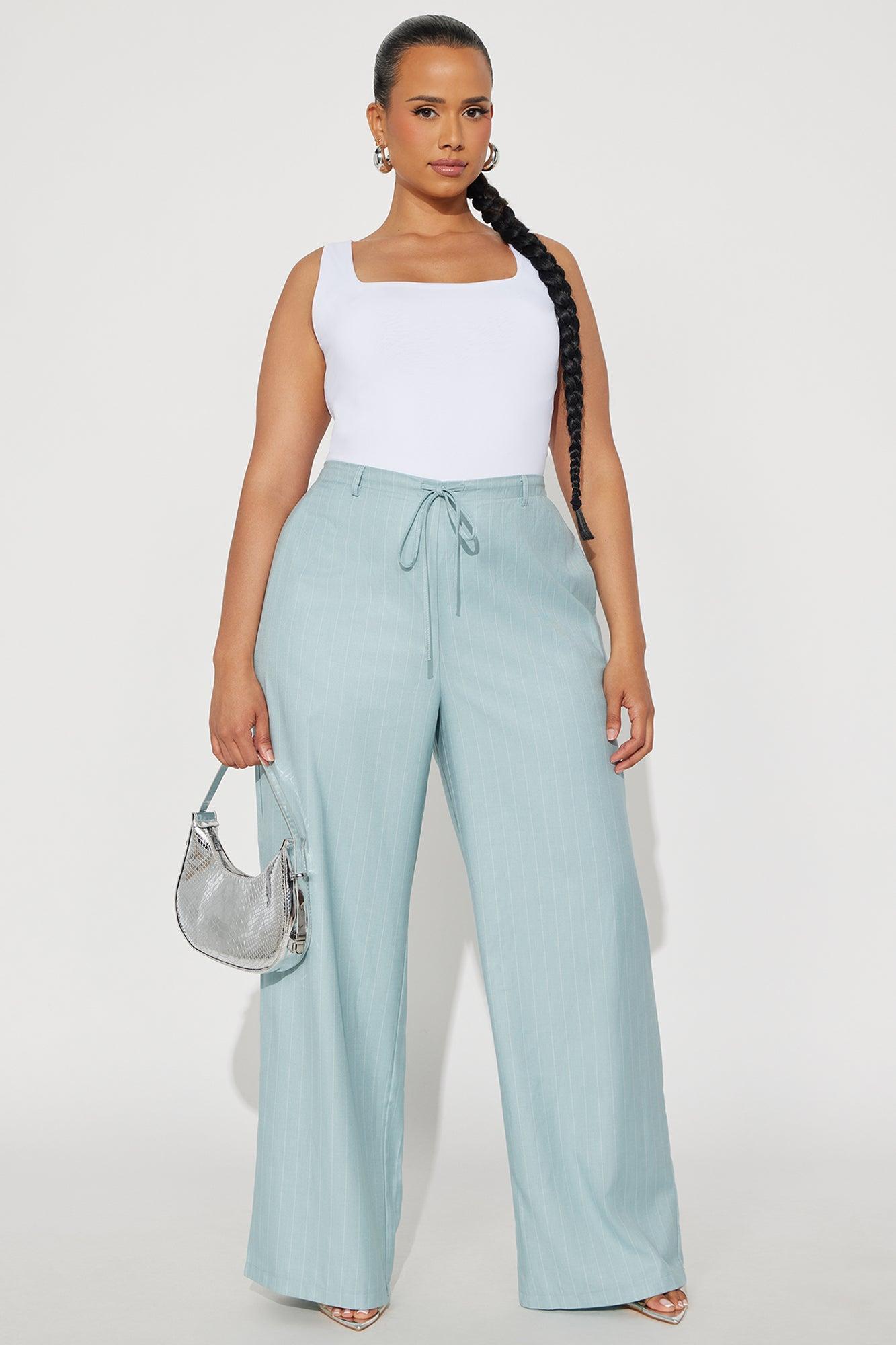 Yessica Pinstripe Wide Leg Trouser - SkyBlue Product Image