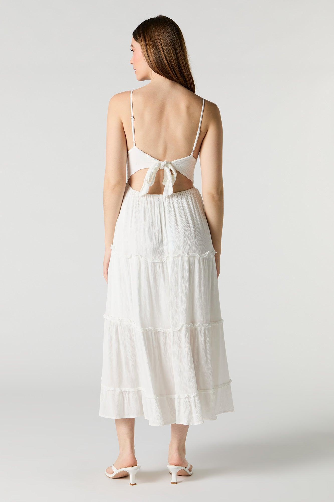 Crochet Trim Tiered Midi Dress Female Product Image