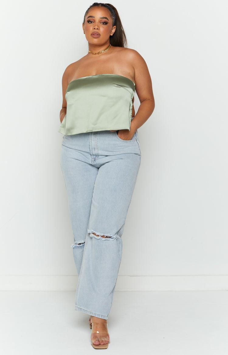 Ibiza Olive Satin Strapless Top Product Image