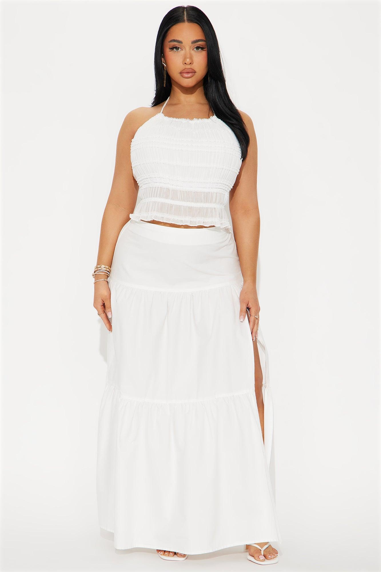 Zoey Poplin Tiered Maxi Skirt - White Product Image