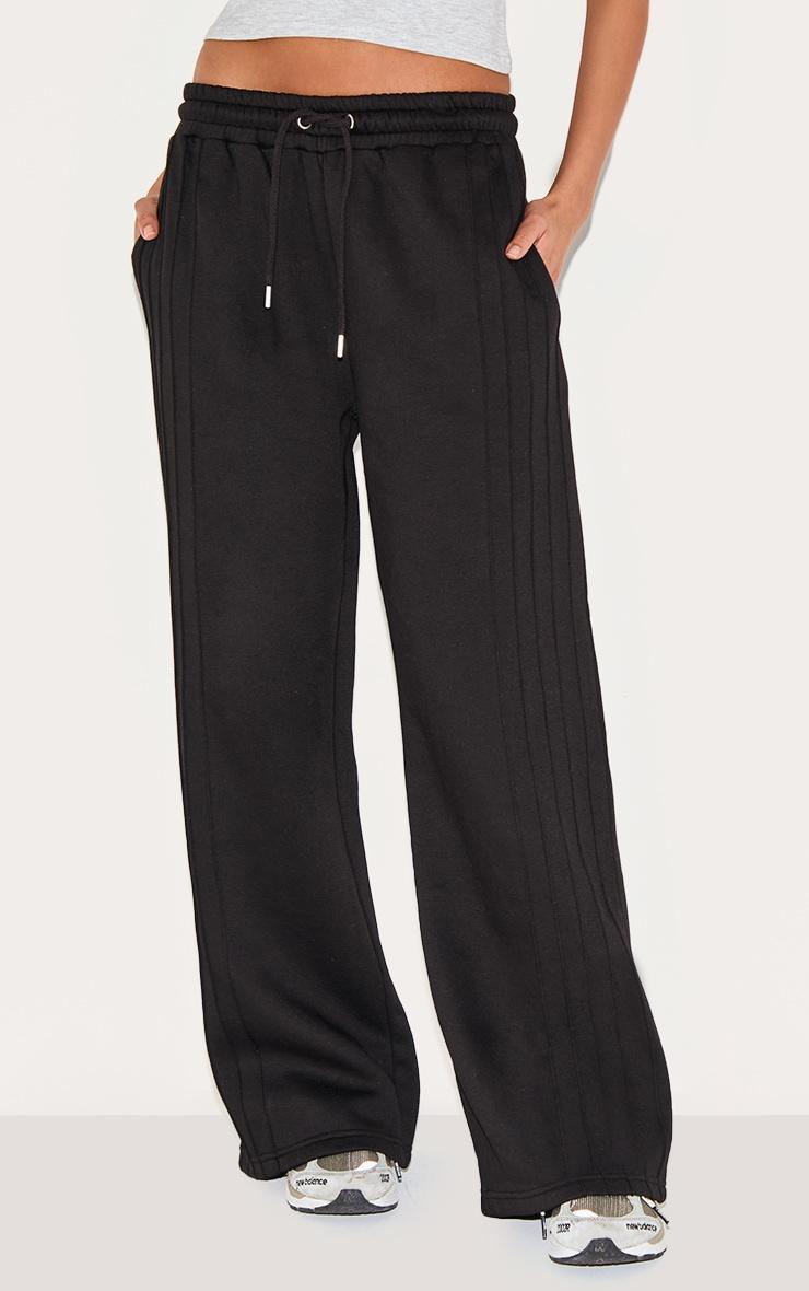 Black Seam Detail Sweat Wide Leg Sweatpants Product Image